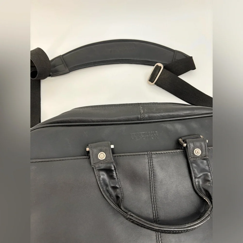 KENNETH COLE REACTION Black Leather Men's Laptop Bag Briefcase